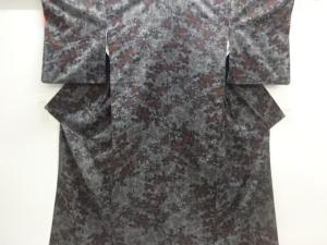 枝花模様織出し手織り紬着物